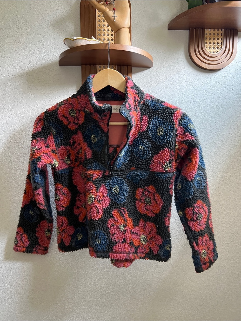 Treasure & Bond Floral Sherpa Pullover - Pink & Navy